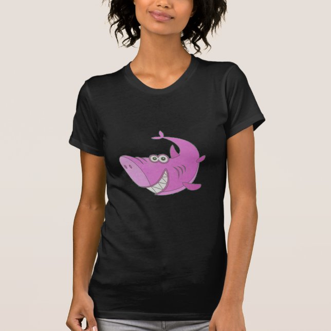 Big Pink Cartoon Shark T-Shirt (Front)
