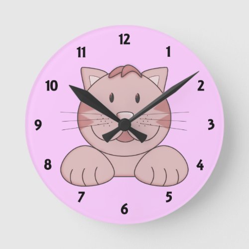 Big Pink Cat Childrens Learning Wall Clock