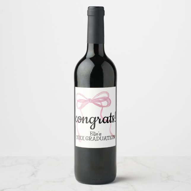 Big Pink Coquette Bow Ribbon Wine Label (Front)