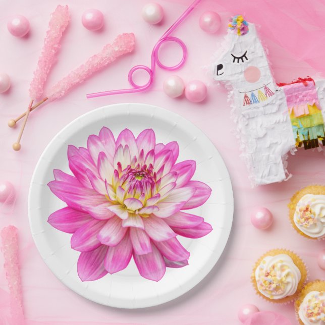 Big Pink Dahlia Paper Plates (Party)