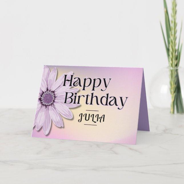 Big Pink Daisy Cute Happy Birthday Custom Name Card (Front)