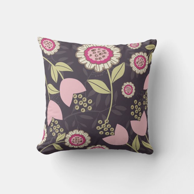 Big Pink Floral Pattern Throw Pillow (Front)