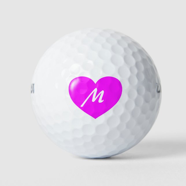 Big Pink Heart Monogram Template Golf Balls (Front)