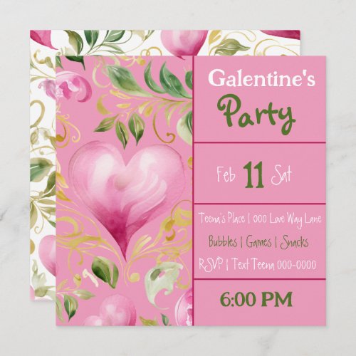 Big Pink Heart Pattern for Galentines Day Party Invitation