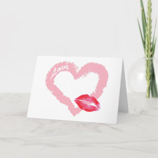 Big Pink Love Heart with Lips Holiday Card