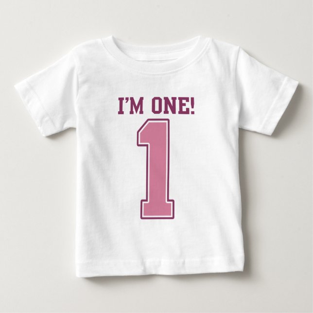 Big Pink Number One, Girl's First Birthday Baby T-Shirt (Front)