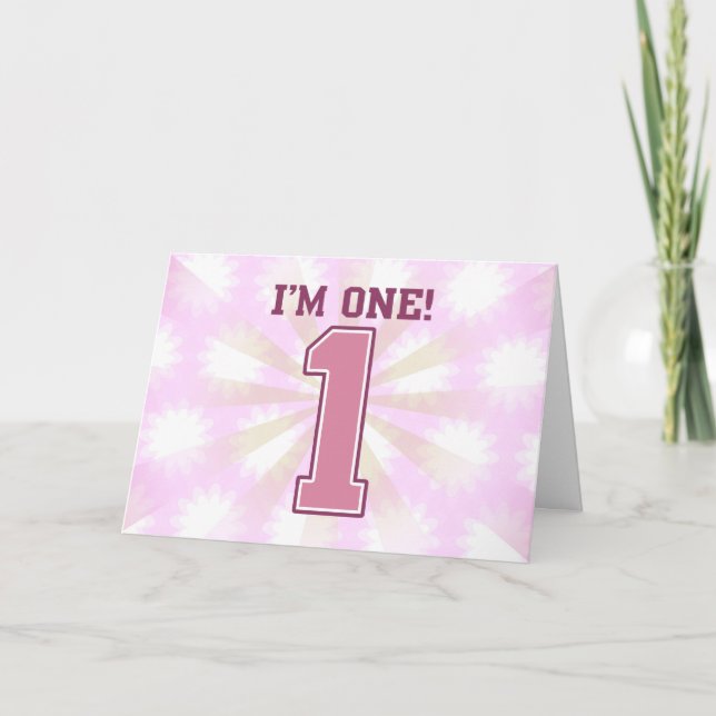 Big Pink Number One, Girl's First Birthday Card (Front)