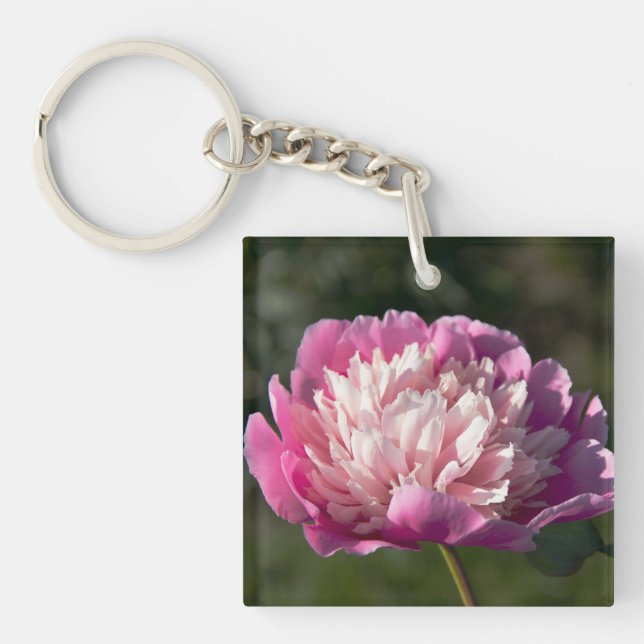 Big pink peony flowers in spring day     keychain (Front)