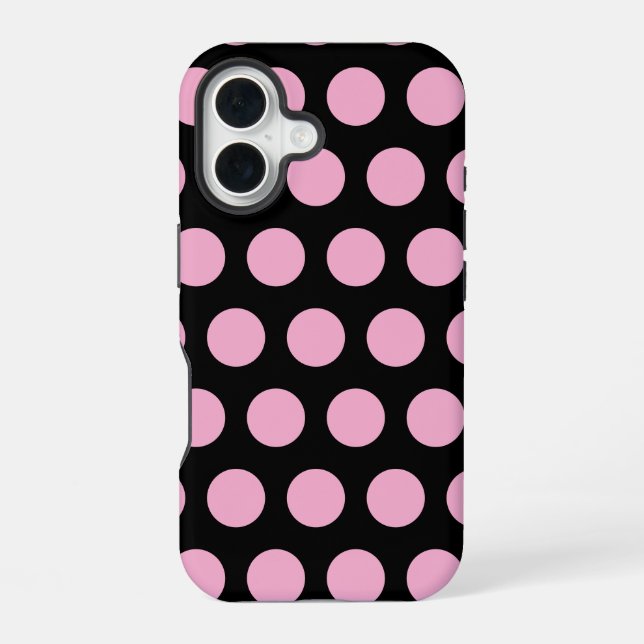 Big Pink Polka Dots on Black  iPhone Case (Back)