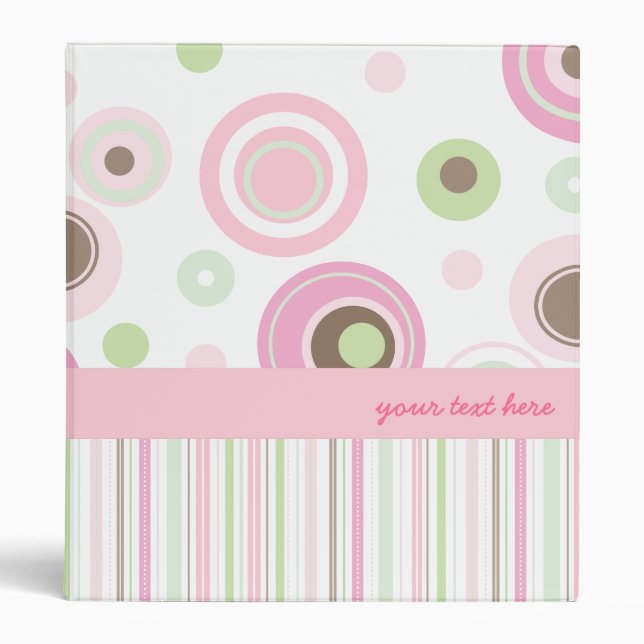 Big Pink Polka Dots & Stripes Girly Binder (Front)