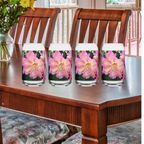 Big Pink Rhododendron Bloom Floral Can Glass