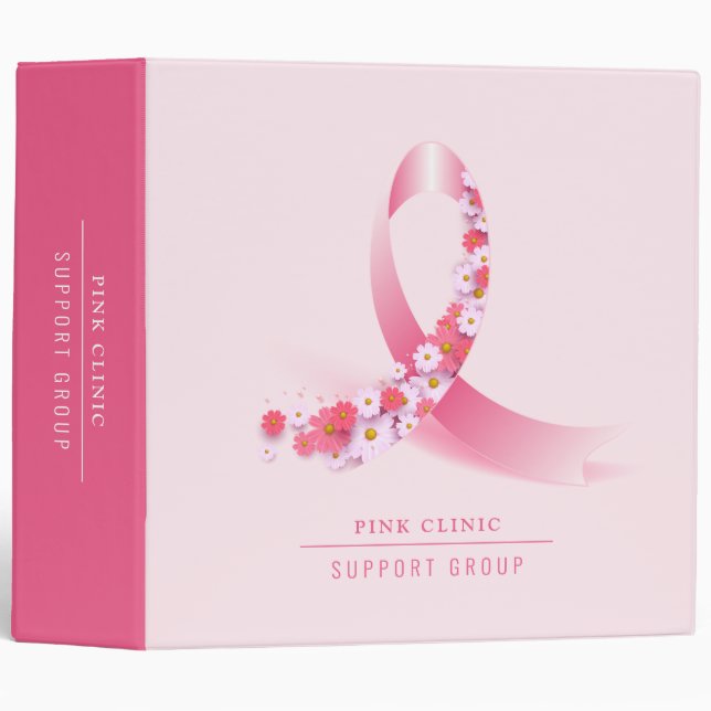 Big Pink Ribbon with Flowers 3 Ring Binder (Front/Spine)