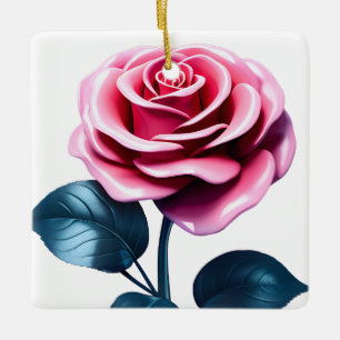 Big Pink Rose Ceramic Ornament