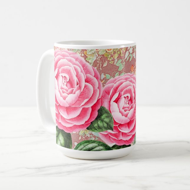 Big Pink Roses Art Mug Cup (Front Left)