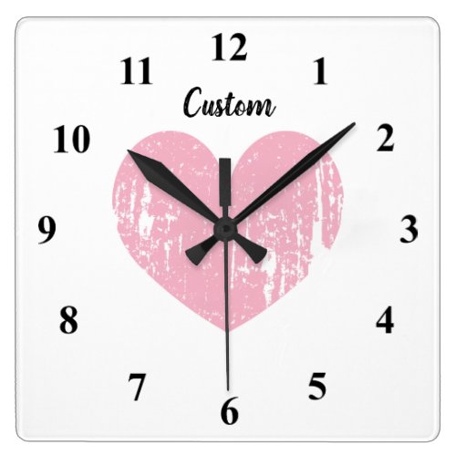 Big pink vintage heart large square wall clock