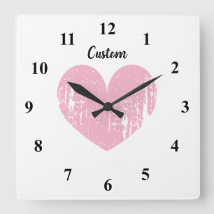 Big pink vintage heart large square wall clock