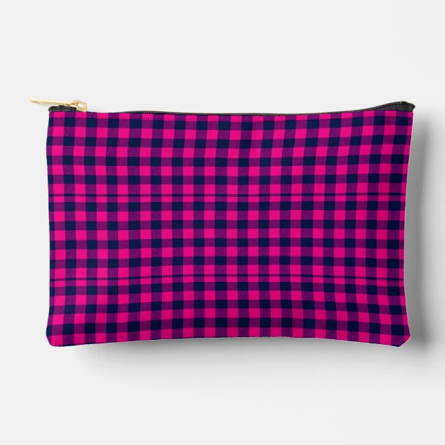Big Pixel Check Plaid in Pink Navy Accessory Pouch (Front)