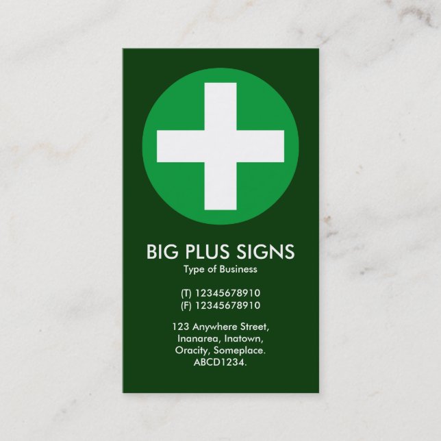 Big Plus Signs Green - Dark Green Business Card (Front)
