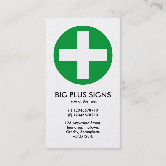 Big Plus Signs Green - White (Platinum Card) Business Card (Front)