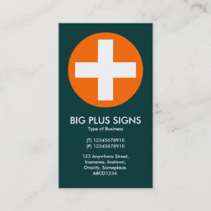 Big Plus Signs Orange - Dark Teal Green Business Card
