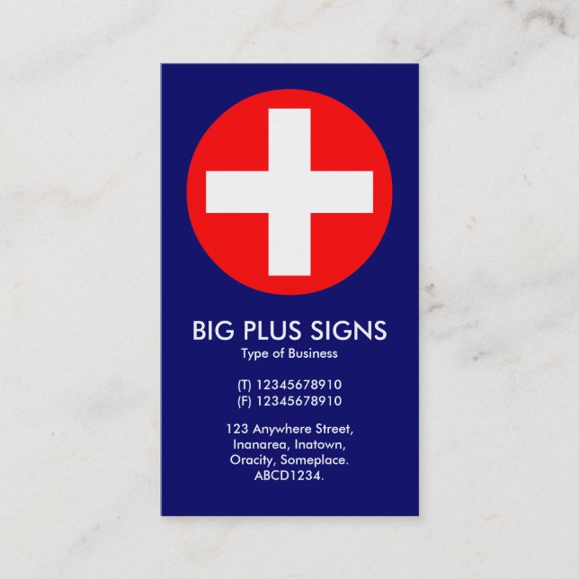 Big Plus Signs Red - Dark Blue Business Card (Front)