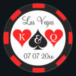 Big poker chip marker coin stickers for wedding<br><div class="desc">Big poker chip marker coin stickers for Sin City wedding. Las Vegas wedding theme stickers and sealers for envelopes. Personalized game chip stickers with monogrammed name initials of bride and groom couple. Playing card suits design with king and queen of hearts and spades. Elegant script typography template design with name...</div>