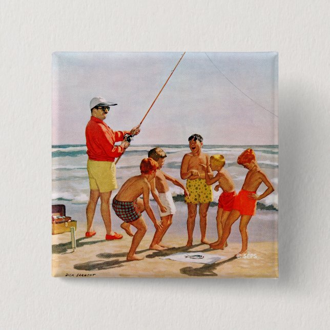 Big Pole Little Fish by Richard Sargent Pinback Button (Front)