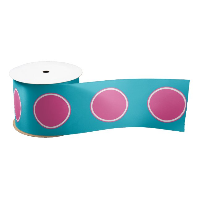 Big polka dot ribbon hot pink white turquoise (Spool)