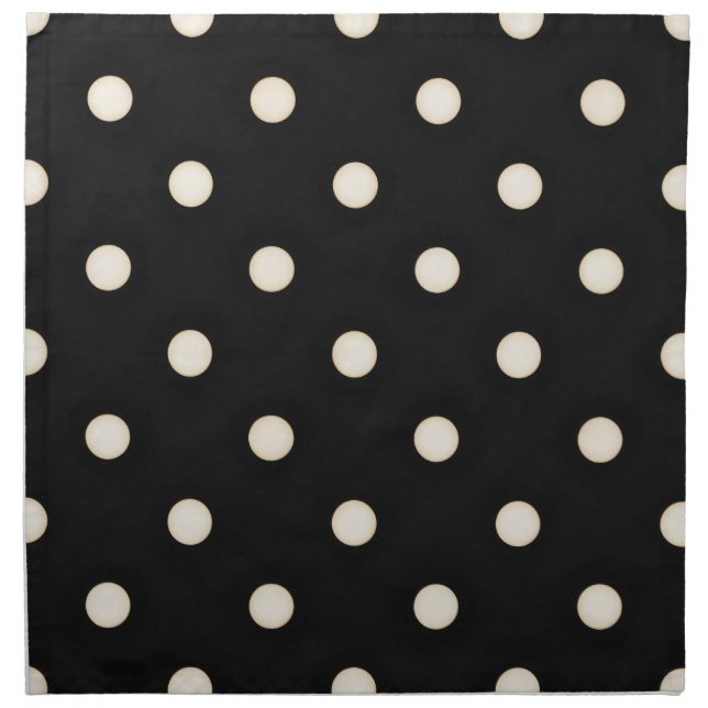 Big Polka Dots Antique White and Black Cloth Napkin (Front)