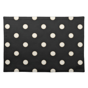 Big Polka Dots Antique White and Black Cloth Placemat