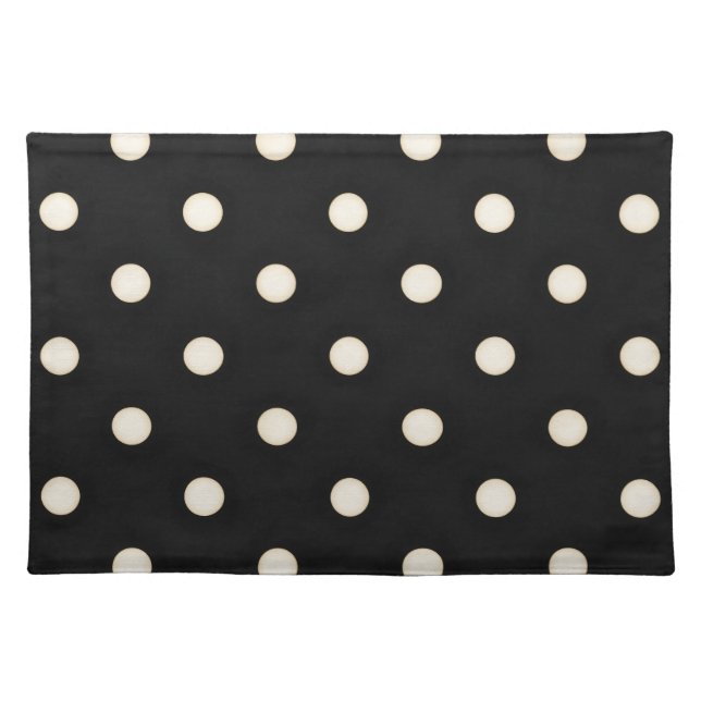 Big Polka Dots Antique White and Black Cloth Placemat (Front)