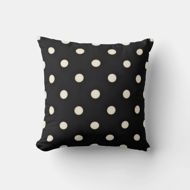 Big Polka Dots Antique White and Black Throw Pillow (Front)