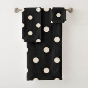 Big Polka Dots Antique White & Black Bath Towel Set