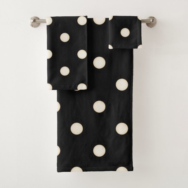 Big Polka Dots Antique White & Black Bath Towel Set (Insitu)