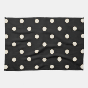 Big Polka Dots Antique White & Black Kitchen Towel