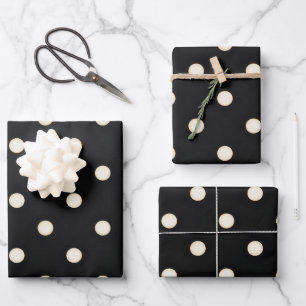 Big Polka Dots Antique White & Black Wrapping Paper Sheets
