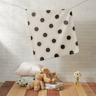 Big Polka Dots Black and Antique White Baby Blanket