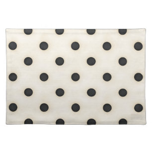 Big Polka Dots Black and Antique White Cloth Placemat