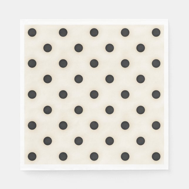 Big Polka Dots Black and Antique White Napkins (Front)