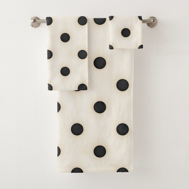 Big Polka Dots Black & Antique White Bath Towel Set (Insitu)