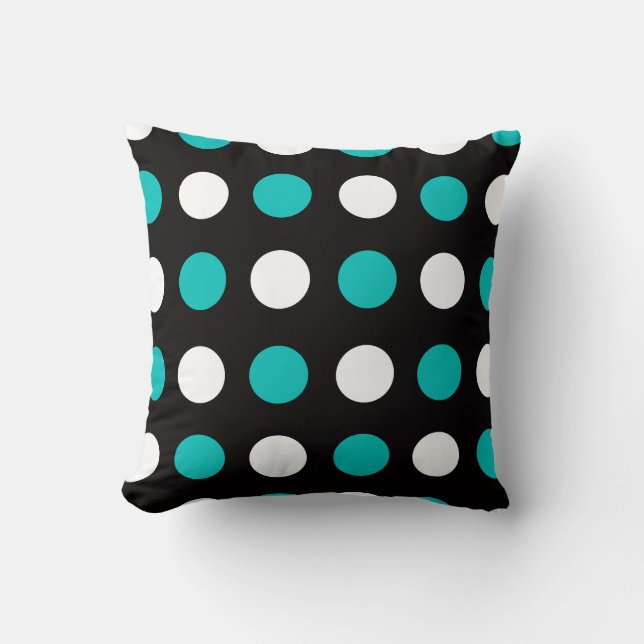 Big Polka Dots Teal Black and White Pillow (Front)