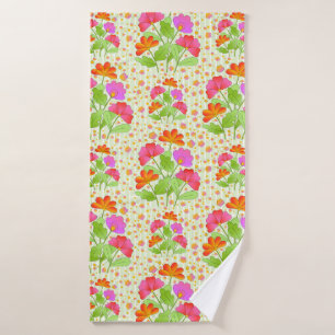 Big Pop Color Flowers Pink and Orange Pale Green Bath Towel