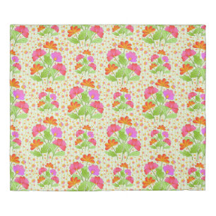 Big Pop Color Flowers Pink and Orange Pale Green Duvet Cover