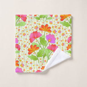 Big Pop Color Flowers Pink and Orange Pale Green Wash Cloth