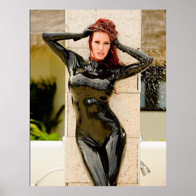 BIG POSTER -  BLACK LATEX CATSUIT - Bianca Beaucha (Front)