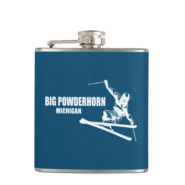 Big Powderhorn Mountain Michigan Skier Flask (Front)
