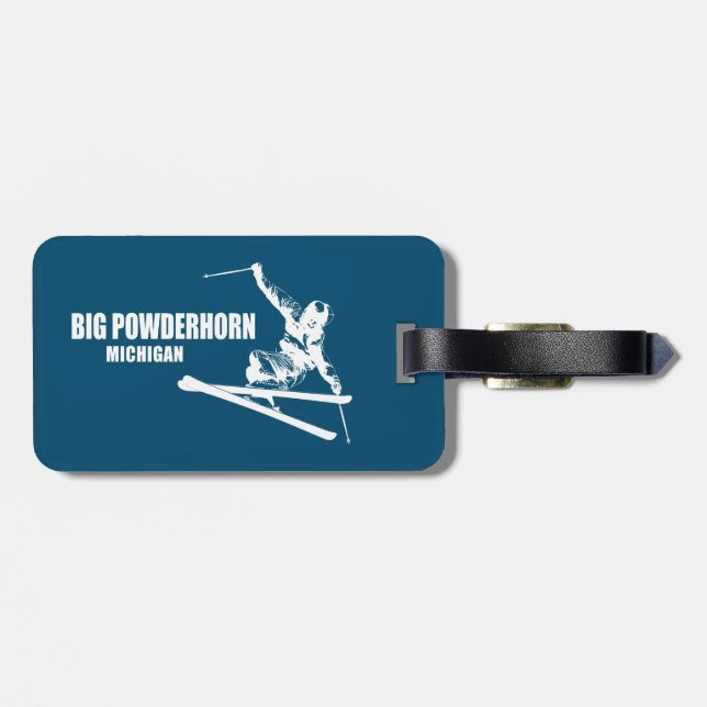 Big Powderhorn Mountain Michigan Skier Luggage Tag (Back Horizontal)