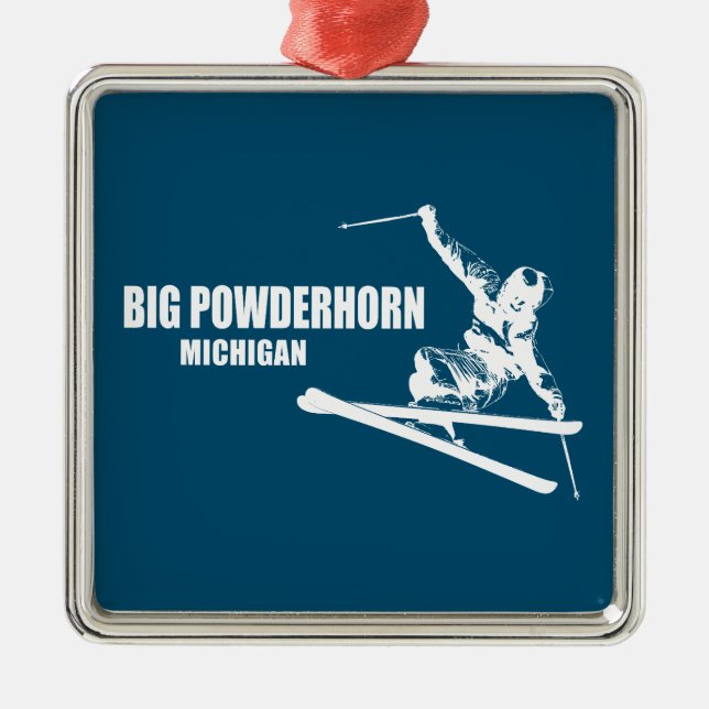 Big Powderhorn Mountain Michigan Skier Metal Ornament (Front)