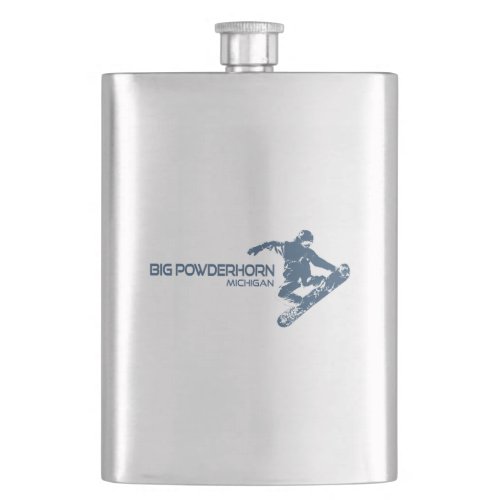 Big Powderhorn Mountain Michigan Snowboarder Flask