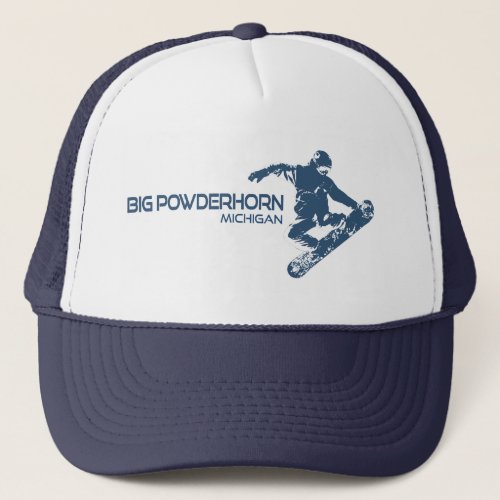 Big Powderhorn Mountain Michigan Snowboarder Trucker Hat